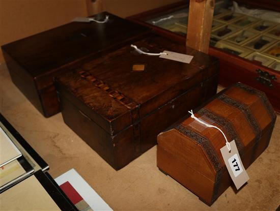 Walnut writing slope, two other boxes and sundries